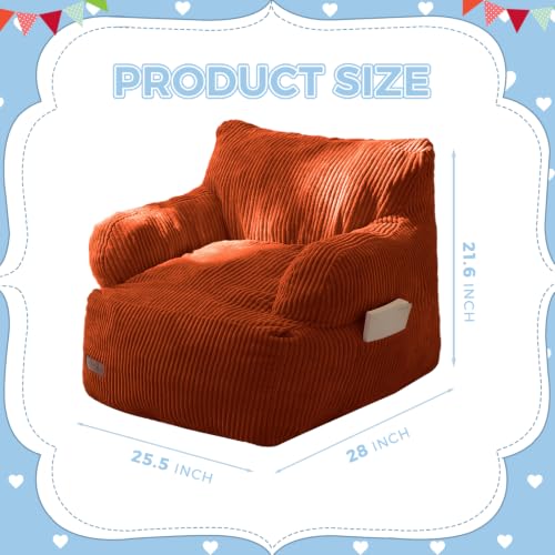 Image of MAXYOYO Kids Bean Bag Chair, Stuffed Bean Bag Sofa, Orange, Standard | Bean Bag Chair for Boys and Girls, Lazy Sofa with Pocket Floor Chair for Gaming, Reading