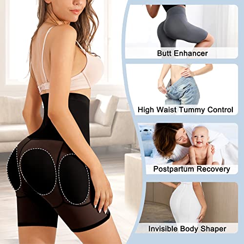 Haenpisy Padded Butt Lifter Panties High-Waisted Shapewear For Women Tummy Control Hip Enhancer Removable 4 Pads(X-Large, Black) #TOP4