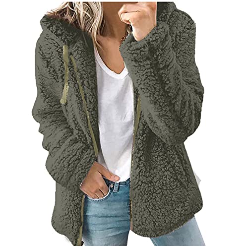 Winter Coats for Women Warm Fuzzy Fleece Jacket Zip Up Long Sleeve Coat Casual Thick Sherpa Jackets with Hood 2025