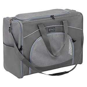 Petsfit Hundetasche Flugzeug 55x40x23 & Flugtasche Hund | Transportbox Katze | Transporttasche Hund Katzen | Sicherer Transport in Auto, Flugzeug und Bahn,mit 2 Platzierung-Methode, L//Grau