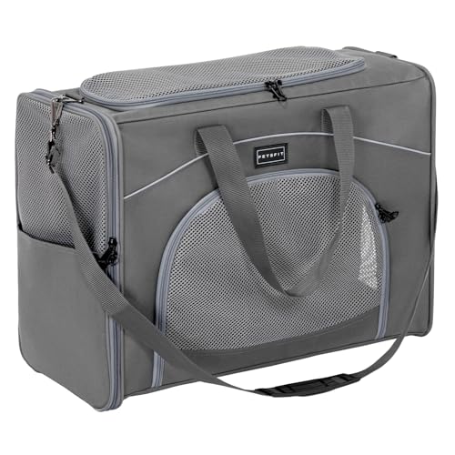 Petsfit Hundetasche Flugzeug 55x40x23 & Flugtasche Hund | Transportbox Katze | Transporttasche Hund Katzen | Sicherer Transport in Auto, Flugzeug und Bahn,mit 2 Platzierung-Methode, L//Grau
