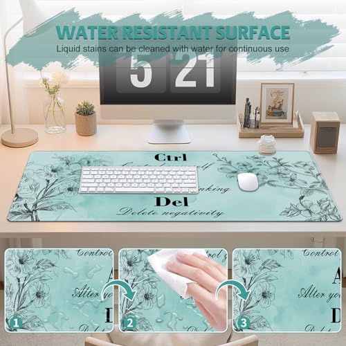 Tapis de bureau pour clavier et souris grand format antidérapant avec bords cousus