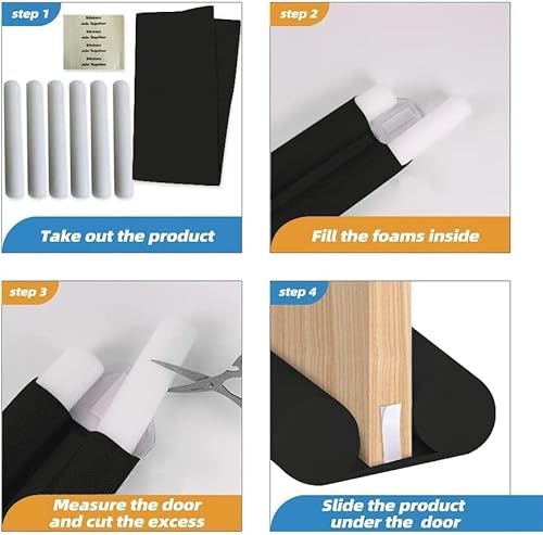 Miniatura 5 de Tope de corriente para debajo de la puerta, tapones ajustables de 24 a 38 pulgadas, bloquea el polvo y el ruido de la luz del viento (negro)