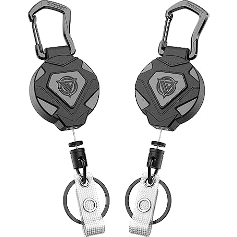 Oaridey 2 Pack Retractable Keychain Heavy Duty, Badge Reels Retractable, Tactical ID Badge Holder with Upgraded Zinc Alloy Carabiner, 31.5'' Coated Steel Cord, Bearing 8.0 oz Cover
