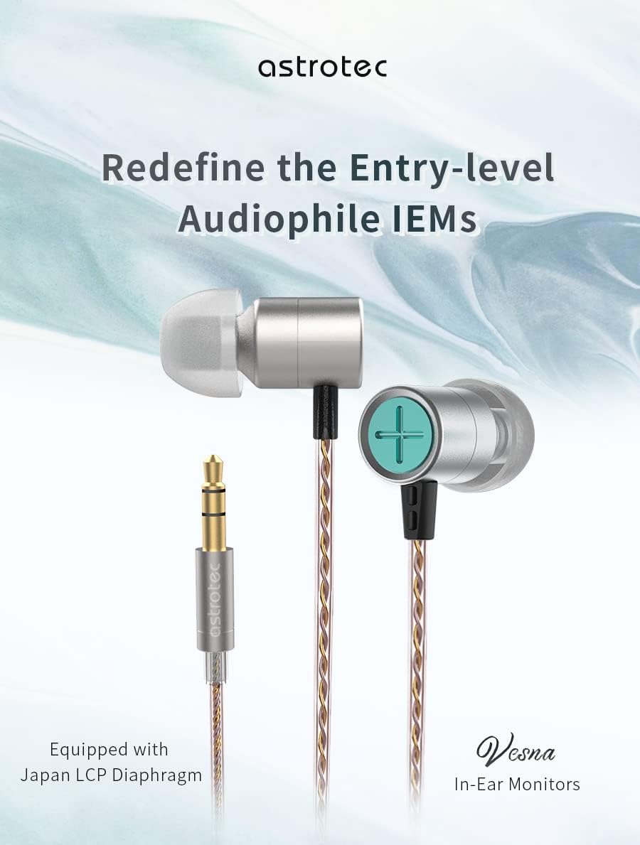 keephifi Astrotec Vesna Wired Earbuds with Microphone Tiny Earbuds in Ear Monitor with LCP Diaphragm Portable Earphones Noise Cancelling Earbuds Neutral Balanced Sound for Sport (Silver with Mic)