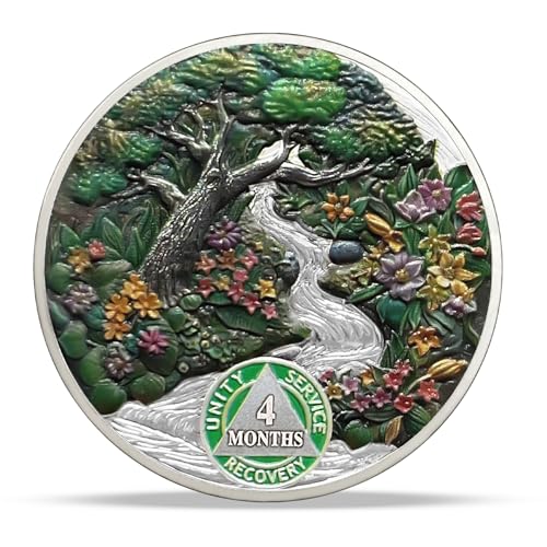 Image of Imasoner 4 Month Sobriety Coin, Four Seasons Spring AA Chip Medallion | Daily Recovery Reminder Token with Inspirational Quote, Clean Time Sober Gift for Alcoholics Anonymous Members Men & Women