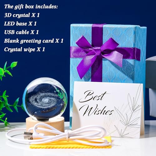 Image of Movdyka 3D Crystal Galaxy Ball Space Decor Lamp Science Astronomy Gifts for Kids, Laser Engraved Galaxy Model Universe Night Light Gift Idea for Graduation Mothers Day Christmas