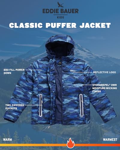 Image of Eddie Bauer Boys' Winter Jacket - Heavyweight Quilted Down Jacket - Insulated Hooded Outerwear Coat for Boys (5-16)