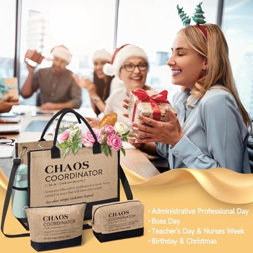 Image of Chaos Coordinator Gifts, Personalized Tote Bag Beach Bag for Women, Administrative Professional Day, Birthday, Christmas Appreciation Gifts for Coworker Employee Boss Lady Manager Teacher Nurse