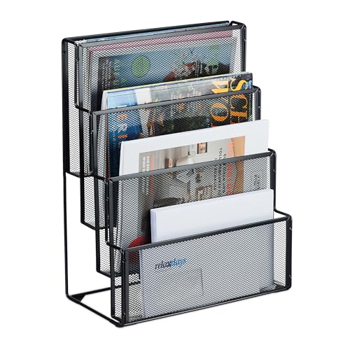 Relaxdays Zeitschriftenhalter Metall, 4 Fächer, Dokumentenablage Büro, HBT: 43x33x18 cm,...