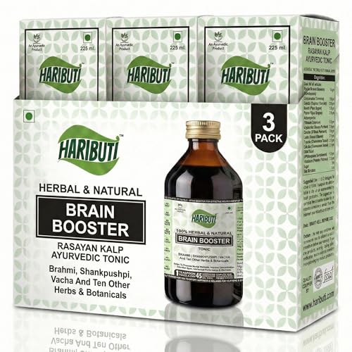 Image of Brain Booster Tonic for Brain & Memory Wellness with Brahmi, Shankhpushpi, Vacha and 10 Other Herbs & Botanicals (Pack of 3, 225ml X 3)