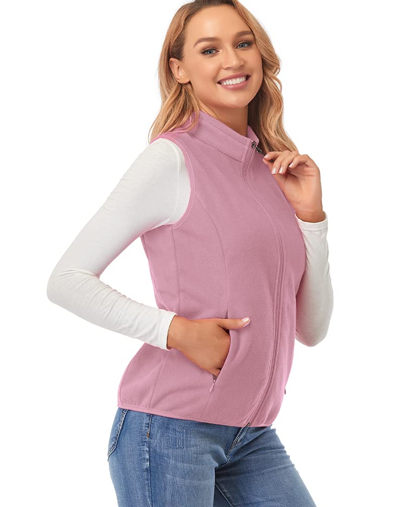 fuinloth Gilet in pile da donna,Termico Senza Maniche Elegante Collare Eretto con Zip e Tasca