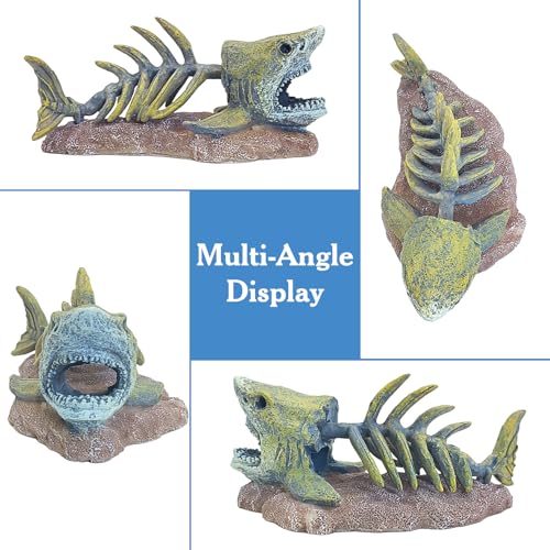 Image of kathson Fish Tank Decorations Resin Shark Skeleton Aquarium Decor Reptile Tank Accessories Ornament Fish Bone Hideout for Shrimp Lizards Geckos Spiders