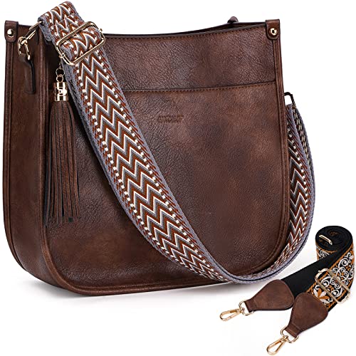 Image of HKCLUF Crossbody Bag Purse for Women 2PCS /Set Leather Hobo Handbag Wallet Set With 2Adjustable Guitar Strap Shoulder Bag | Purse