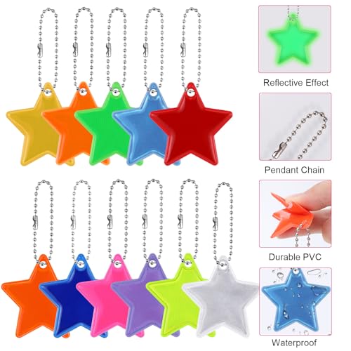 Zocipro 32Pcs Safety Reflector Pendants, High Visibility Star Reflector Pendant with Chain - Image 3