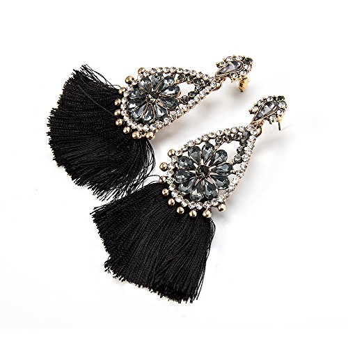 Librao Pendientes de borla para mujer, estilo vintage, con cristales de estrás, estilo bohemio