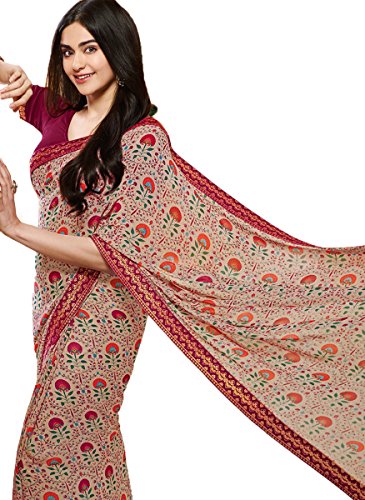 Image of RAJESHWAR FASHION WITH RF Women's Pure Silk Georgette Printed Sarees For Women With Jacquard Work Lace Border & Blouse Piece (Multicolored Free Size 6.30 Mtr)