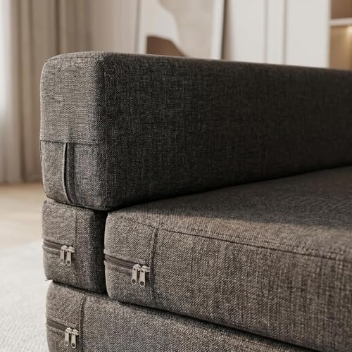 Image of Rhythm Foldable Sofa Cum Bed | 3 Seater Sofabed with 2 Cushions High-Density Foam 3-in-1 Convertible Sofa Cum Bed for Living Room & Bedroom | Jute Fabric Washable with 3 Years Warranty (72x60)