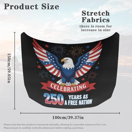 Image of Eagle USA Flag Car Hood Cover 250 Years Celebrating Car Hood Cover Banner for Women Men Removable Comfortable Car Bonnet Banner Auto Accessories Festival Decorations for Cars Sedans