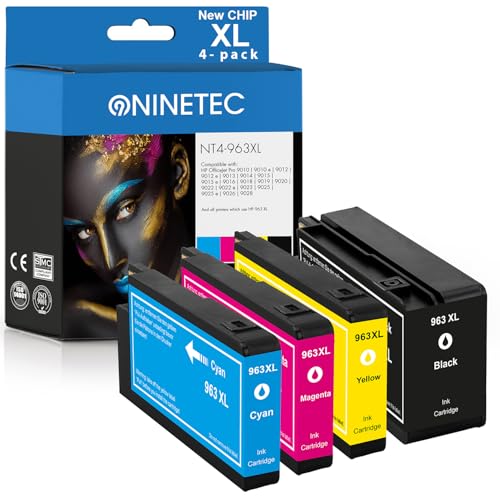 963 XL Multipack de repuesto para HP 963 compatible con 963XL OfficeJet Pro 9010e 9012e 9014e 9015e 9019e 9020 9022e 9023 9025e cartuchos de impresora negro, cian, magenta y amarillo, 4 paquetes HP