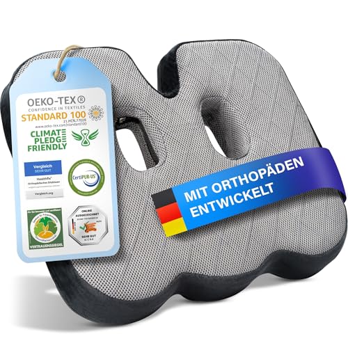 Healthfix® Orthopedic Seat Cushion – Ergonomic Memory Foam Coccyx Cushion with Washable Breathable Cover & Non-Slip Base – Tailbone & Sciatica Pain Relief Pillow for Office Chair (Medium)