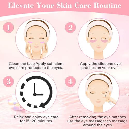 Under Eye Patches Silicone - 2 Pcs Reusable Eye Patches, Plump Fine Lines & Wrinkles with Metal eye Cream Applicator, Tin Case