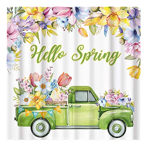 Allenjoy Hello Spring Watercolor Floral Shower Curtain #TOP15