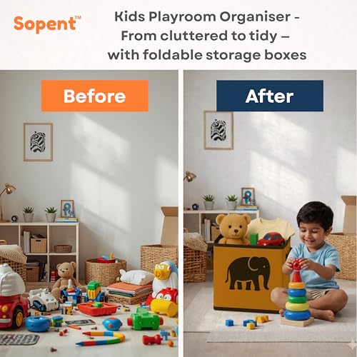 Image of Sopent Toy Storage Box & Kids Organiser - Foldable Fabric Toys Organizer for Kids Room, Kids Storage Basket, Toys Box Storage for Kids (10.6 Inch)