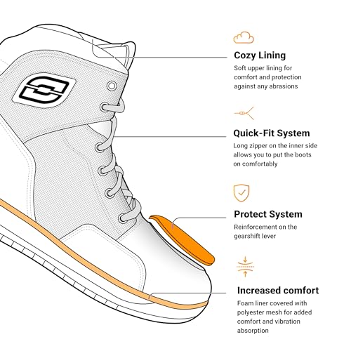 OZONE MOTO Spin Motorradstiefel Herren und Damen | PU Leder | Verstärkungen an Knöchel, Ferse und Zehen | Doppelte Nähte | Langer Reißverschluss