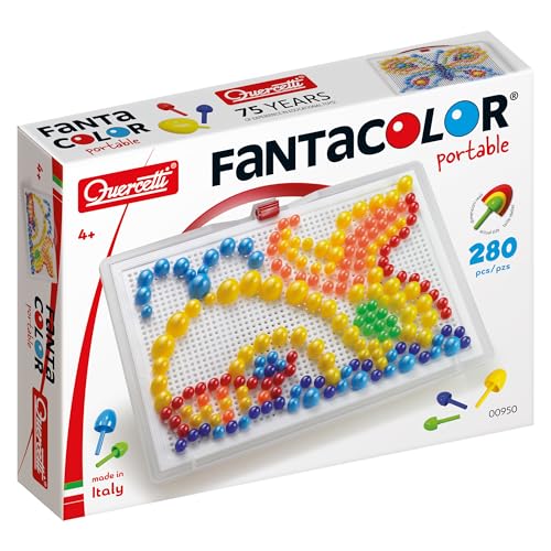 Quercetti Fantacolor Portable Large 280 Chiodini per Bambini 3 anni Colorati, Giochi Educativi, Giochi da Tavolo Bambini...