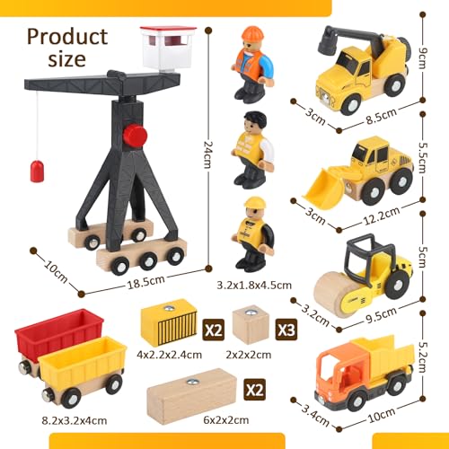 Vanplay Baustellenfahrzeuge Kinder Kran Spielzeug Holzspielzeug Baustelle Spielzeug ab 3 Jahre Junge mit Turmkran Bagger Kranwagen… – Ansicht 6