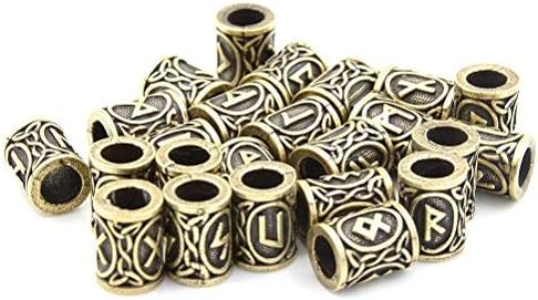 Eshylala 24 Pieces Norse Viking Rune Beads Hair Beard Pendant Bracelet Antique DIY Bracelet Hair Beards Making