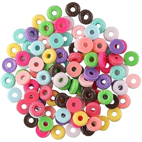 Uniquer 110Pcs 11 Colors Cute Donut Beads,Mini Resin Donuts Charms,Dessert Charms for Jewelry Making,DIY Bracelet Necklace Accessories Cover