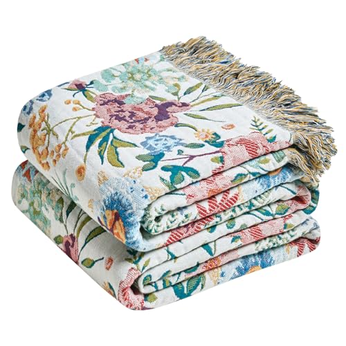 Image of LUTBM Boho Throw Blanket for Couch 50 inchx60 inch, Cotton Decorative Bed Throw