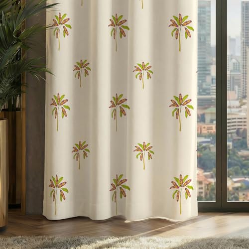 Image of Urban Space 100% Blackout Window Curtains 5 Feet Long Set of 2 | Printed Blackout Curtain | Thermal Insulated Curtains for Living Room, Bedroom Decor, Tieback Included (Palm Coast, 5 Feet)