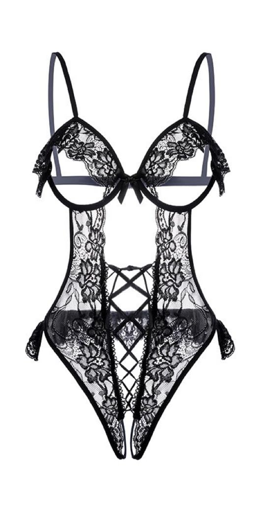 Women’s Sexy Lingerie Set with Underwired Lace Push Up Bra Naughty See-Through Underwear for women Nightwear Teddy Babydolls One-Piece Strappy Negligees Sleepwear Erotic Bedroom Bodysuit