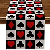 Nepnuser Linen Casino Table Runner Las Vegas Party Decoration Poker Night Themed Birthday Party Supply Dining Room Kitchen Home Decor (13' x 72')