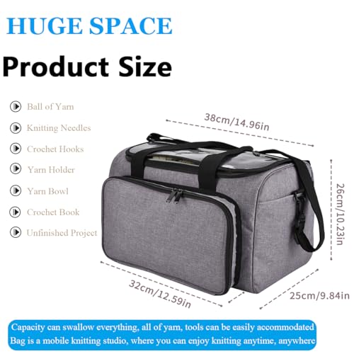 Image of Weabetfu Large Crochet Bag Knitting Bags and Totes Organizer Huge Yarn Bag Storage for Crocheting Knitter,Crochet Hooks,Knitting Needles Kit,Supplies,Yarn - Ideal Crochet & Knitting Gift(Grey)