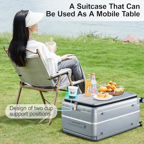 Image of Hanke Multifunctional 26 Inch Hard Shell Suitcases with Wheels Travel Approved Luggage Large Rolling Suitcase Checked Luggage for Women Men(Grey)