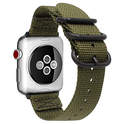 Gemony Apple Correa de Reloj 38mm 42mm Hombres Mujeres Nylon Reemplazo Correa de muñeca Resistente NATO Loop Buckle Compatible Apple iWatch Series 4 3 2 1(WBA-013G38, Greem, 38mm)