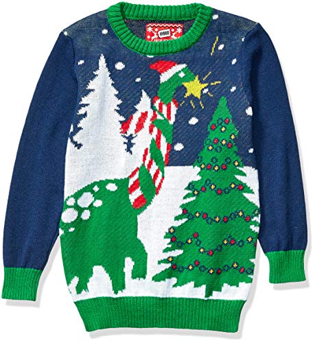 Hybrid Apparel Boys' Ugly Christmas Sweater, Dino/Blue, Small (6/7)