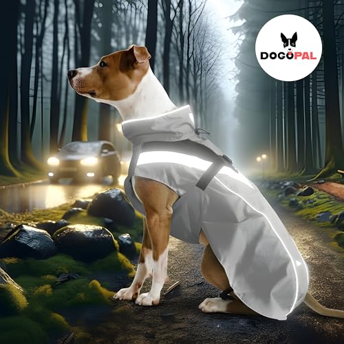 DOGOPAL Regenmantel Hund wasserdicht für kleine & große Hunde - Hunderegenmantel mit Reflektorstreifen - Wasserdichter Hundemantel, Regenschutz & Regenjacke (Grau, 2XL)