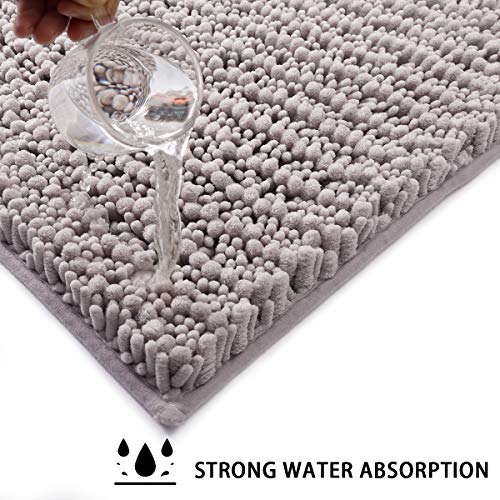 Deartown Non-Slip Shaggy Bathroom Rug,Soft Microfibers Bath Mat With Water Absorbent, Machine Washable (27.5X47 Inches, Silver Grey) #TOP4