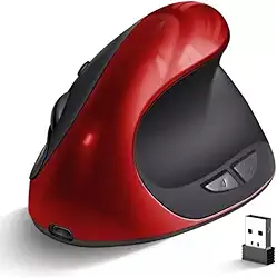 Mouse Vertical Ergonômico Sem Fio Recarregável DPI Ajustável USB 2.4G Compatível com Windows Mac Redução deTensão no Pulso Vermelho