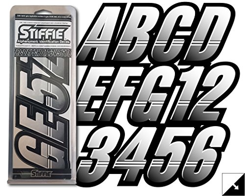 Image of STIFFIE Techtron White /Black 3 inch Alpha-Numeric Registration Identification Numbers Stickers Decals for Boats & Personal Watercraft