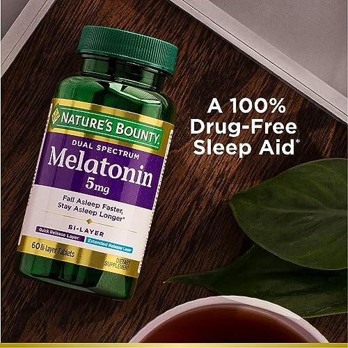 Nature's Bounty Melatonin 5mg Dual Spectrum, 100% Drug Free Sleep Supplement, Quick Release and Extended Release, Promotes Relaxation and Sleep Health, 60 Bi-Layer Tablets - Image 3