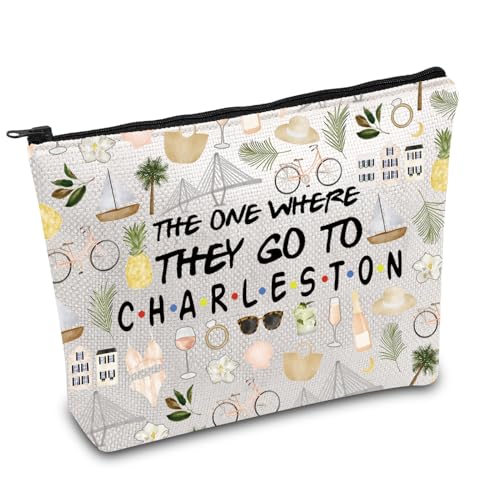 FOTAP Charleston Trip Makeup Bag Charleston Travel Gift Charleston Souvenir Gift Charleston Travel Bag Housewarming Gift (CHARLESTON), white