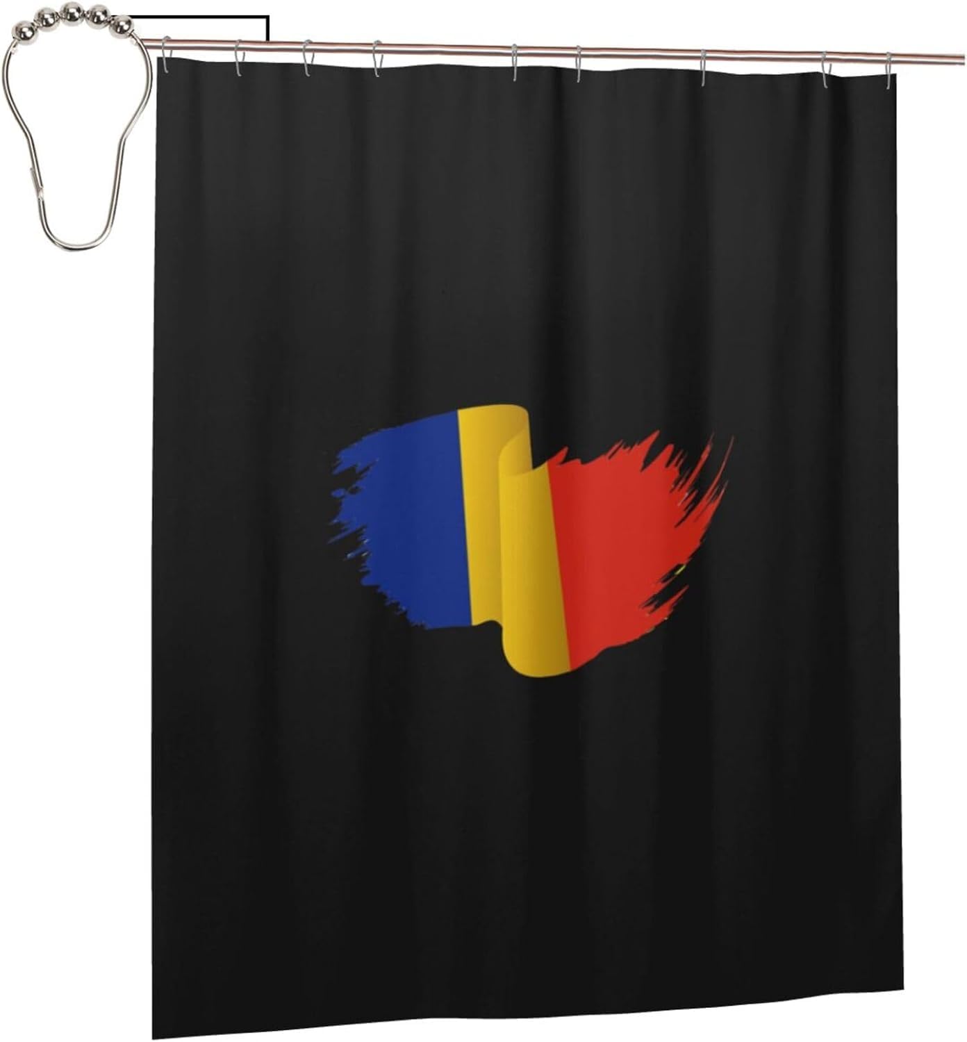 Romania Flag Bathroom Fabric Shower Curtain with 12 Buckles and Hooks, Washable, Waterproof, 60x72 Inches