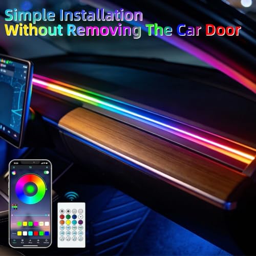 Image of Acrylic Interior Car LED Lights with Remote and Wireless APP, Ambient Lighting Kits Fiber Optic Strip LEDs,16 Million Colors Music&DIY Function (1 in 1)