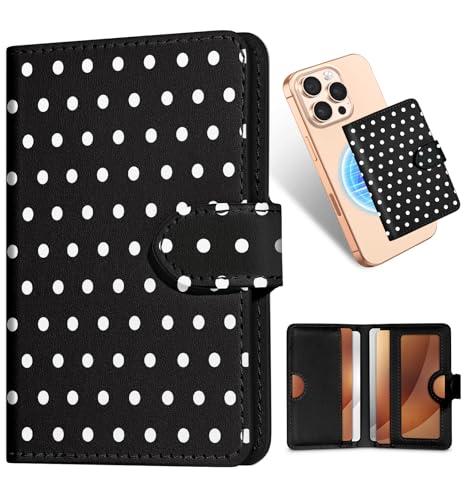 Image of Shorogyt for Magnetic Phone Wallet Compatible with Magsafe Card Holder - Luxury Slim Leather Mag Wallets for Women Fit 4 Cards, for iPhone 17 /16 /15 /14 /13 /12 Series for Apple RFID Magnet, Polka Dots